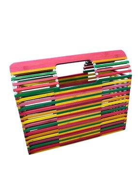 C&C California Colorful Wood Slat Purse Handbag Boho Multicolor Statement Bag